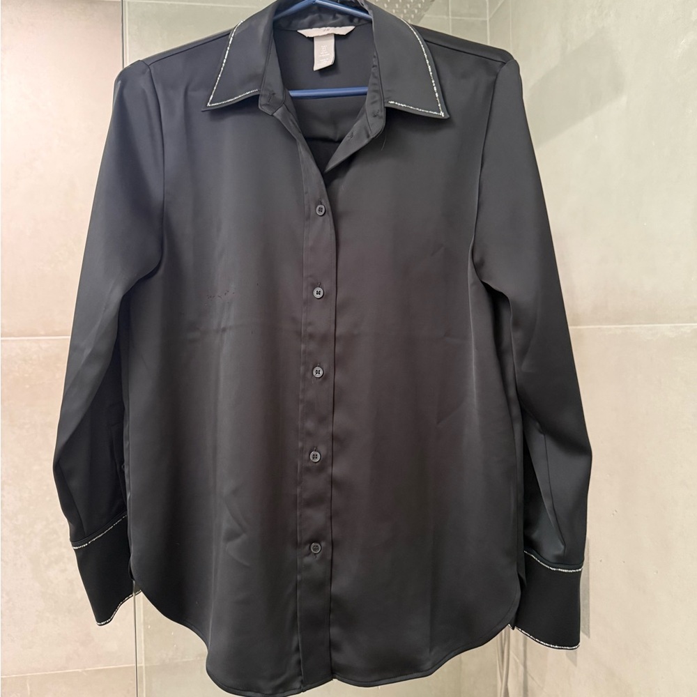 H&M Black Satin with Silver touch Button Down Shirt